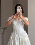 Vintage 90s Embellished Off Shoulder Satin Wedding Gown