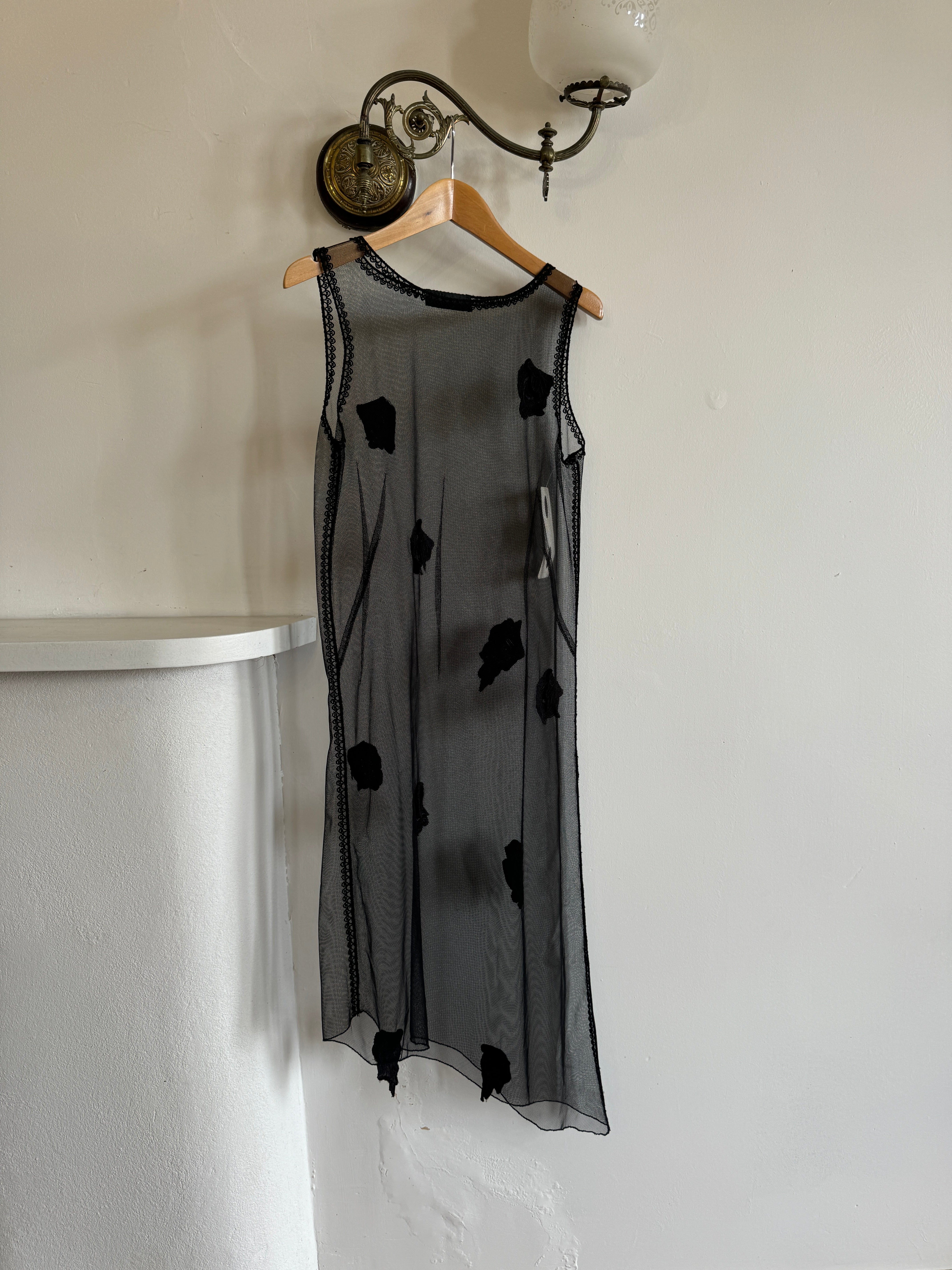 Vintage 90s Mesh Asymmetrical Tunic with Leaf Applique