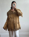Vintage 70s Western Fringe Suede Leather Jacket Tan