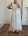 Vintage 50s Chiffon Bow Peignoir Slip Set Creme