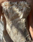 Vintage 90s Haute Couture 3D Floral Strapless Wedding Gown