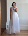Vintage 40s Tulle Lace V Neck Daisy Wedding Dress