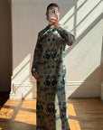 Vintage 70s Paisley Tapestry Long Sleeved Maxi Dress Blue