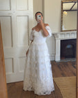 Vintage 80s Lace Off The Shoulder Tulle Wedding Gown
