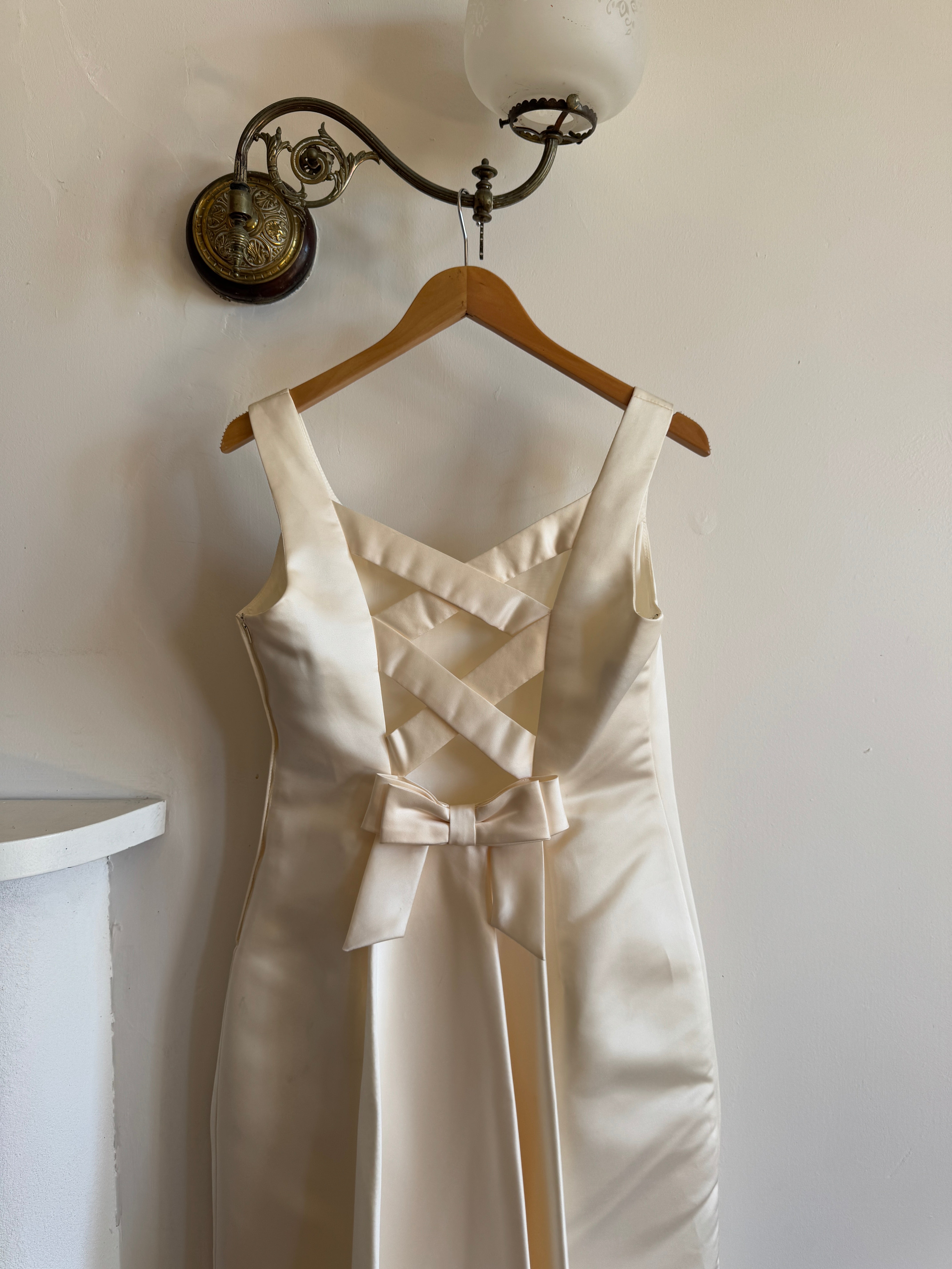 Vintage 90s Satin Slip Ribbon Crossover Bow Bridal Midi