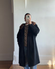 Vintage 60s Noir Pure Wool Mid Length Overcoat with Fur Collar