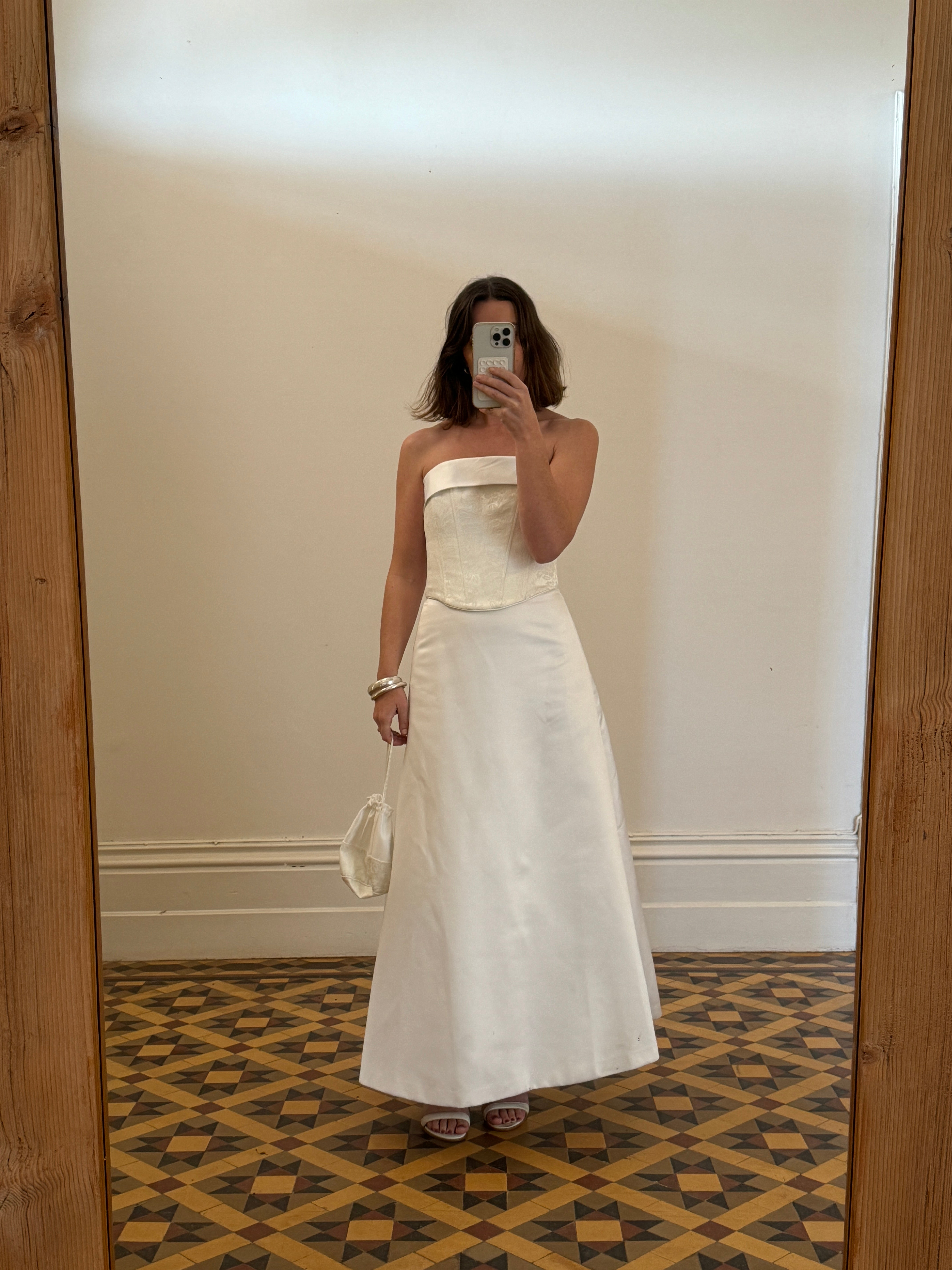 Vintage 90s Two Piece Satin Bridal Skirt and Jacquard Bodice