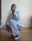 Vintage 90s Low Waist Trouser and Blazer Suit Set Ivory