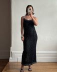 Vintage 90s Pure Silk Sparkle Dress Noir