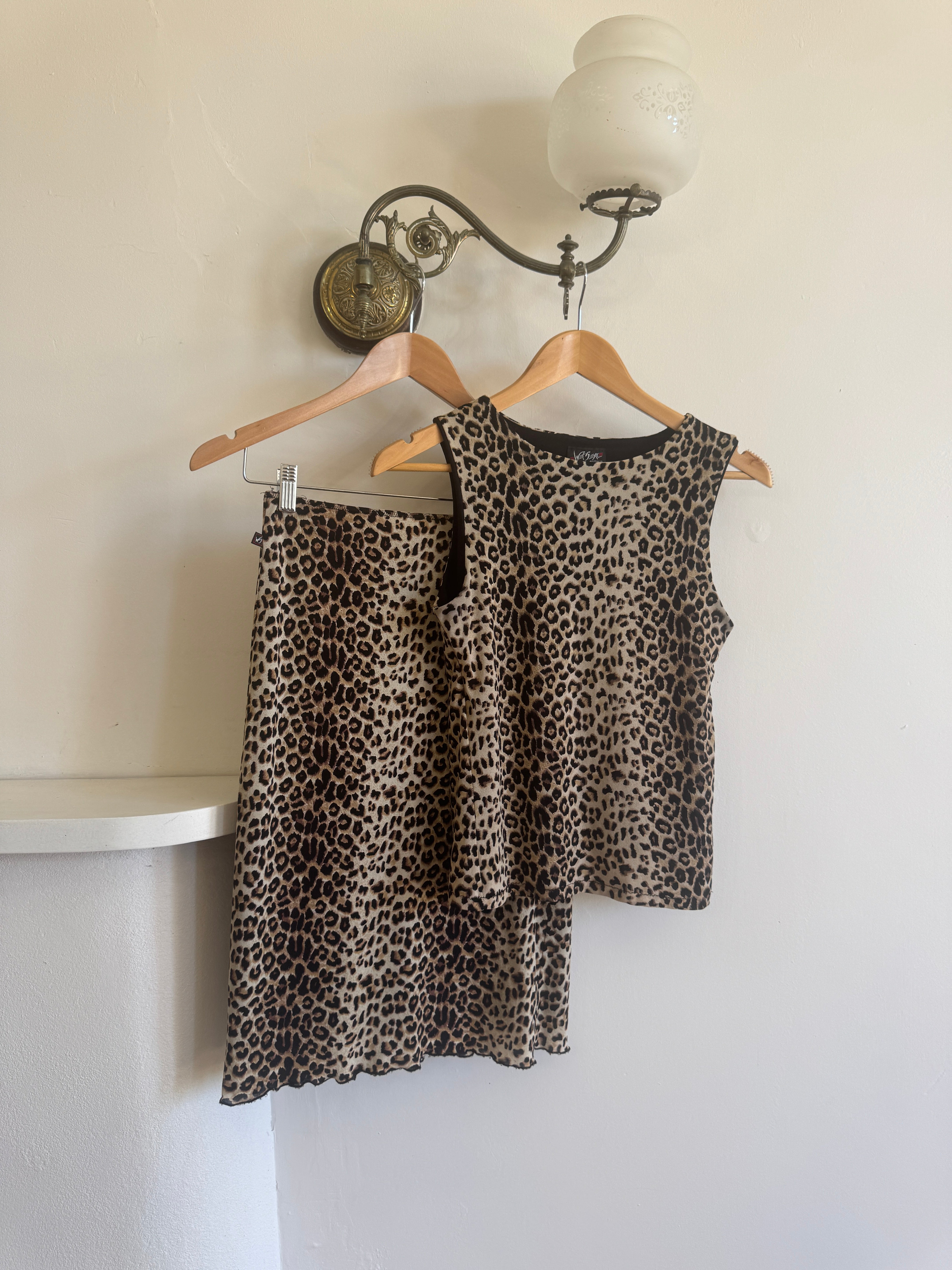 Vintage 90s Leopard Print Lettuce Hem Set