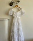 Vintage 70s Tiered Lace Wedding Dress With Ribbon