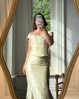 Vintage 90s Italian Two Piece Off Shoulder Beaded Rosette Wedding Set