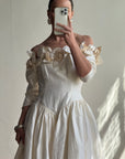 Vintage 80s Pure Silk Rosette Off Shoulder Gown