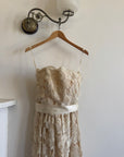 Vintage 70s Victor Costa 3D Lace Column Dress Creme