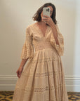 Vintage Pleated Lace Crème Rose Midi