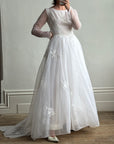 Vintage 50s Basque Waist Sheer Floral Wedding Dress