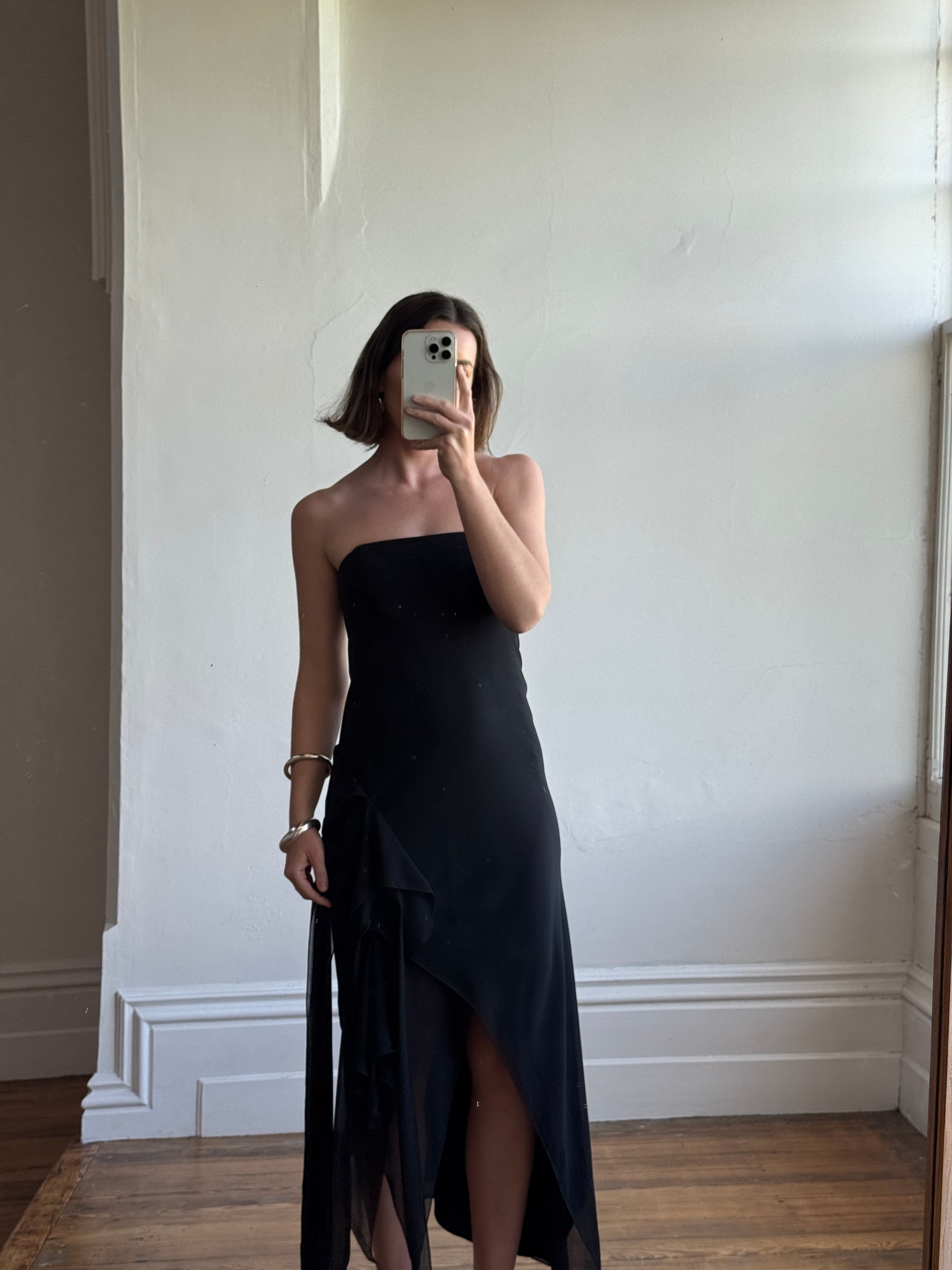 Vintage 90s Fairy Strapless Prom Dress Noir
