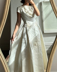 Vintage 30s Satin Wedding Dress with Applique Pearl and Lace