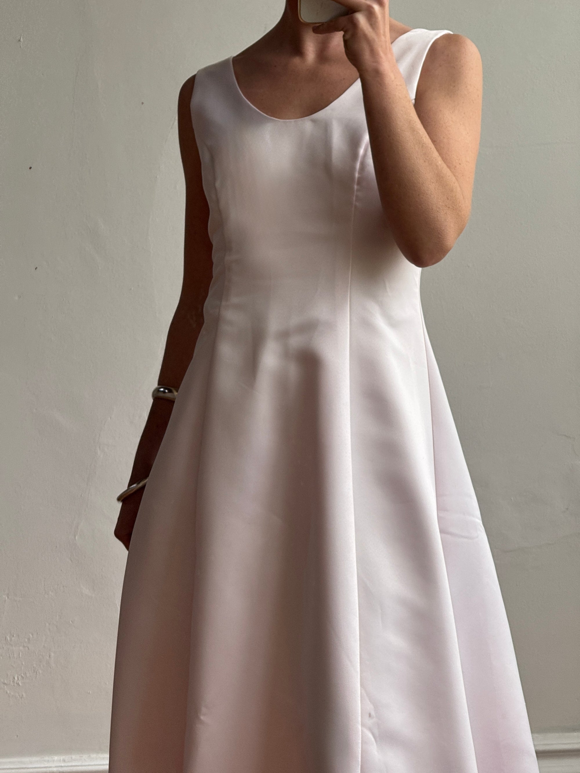 Vintage 90s Baby Pink Satin Scoop Neck Dress