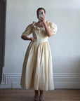 Vintage 90s Silk Dupion Rosette Bridal Midi Gown