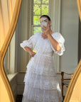 Vintage 70s Tiered Lace Wedding Dress Crisp White