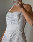 Vintage 90s Basque Halter Embellished Wedding Gown