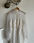 Vintage 70s High Neck Embroidered Long Sleeve Wedding Dress