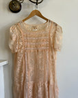Vintage 70s Peach Cotton Lace Drop Waist Dress
