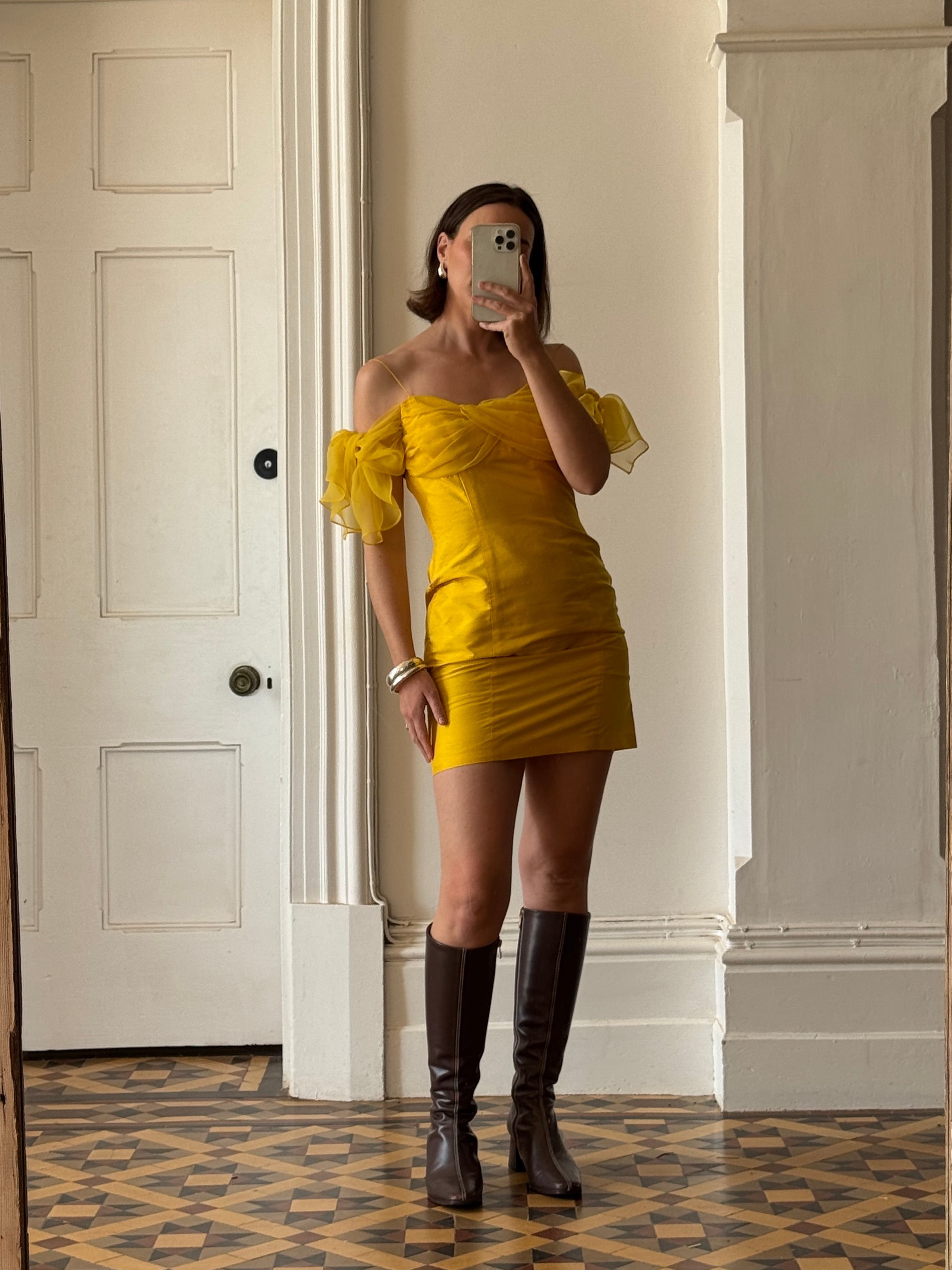 Vintage 90s Pure Silk Mini Dress Sunshine Yellow