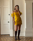 Vintage 90s Pure Silk Mini Dress Sunshine Yellow