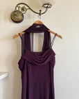 Vintage 90s Eggplant Cowl Neck Dress With Scarf