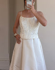 Vintage 90s Brocade Corset Satin Bridal Gown Champagne