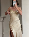 Vintage 90s Pure Silk Bias Cut Split Gown Champagne