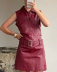Vintage 90s Burgundy Leather Zip Front Dress