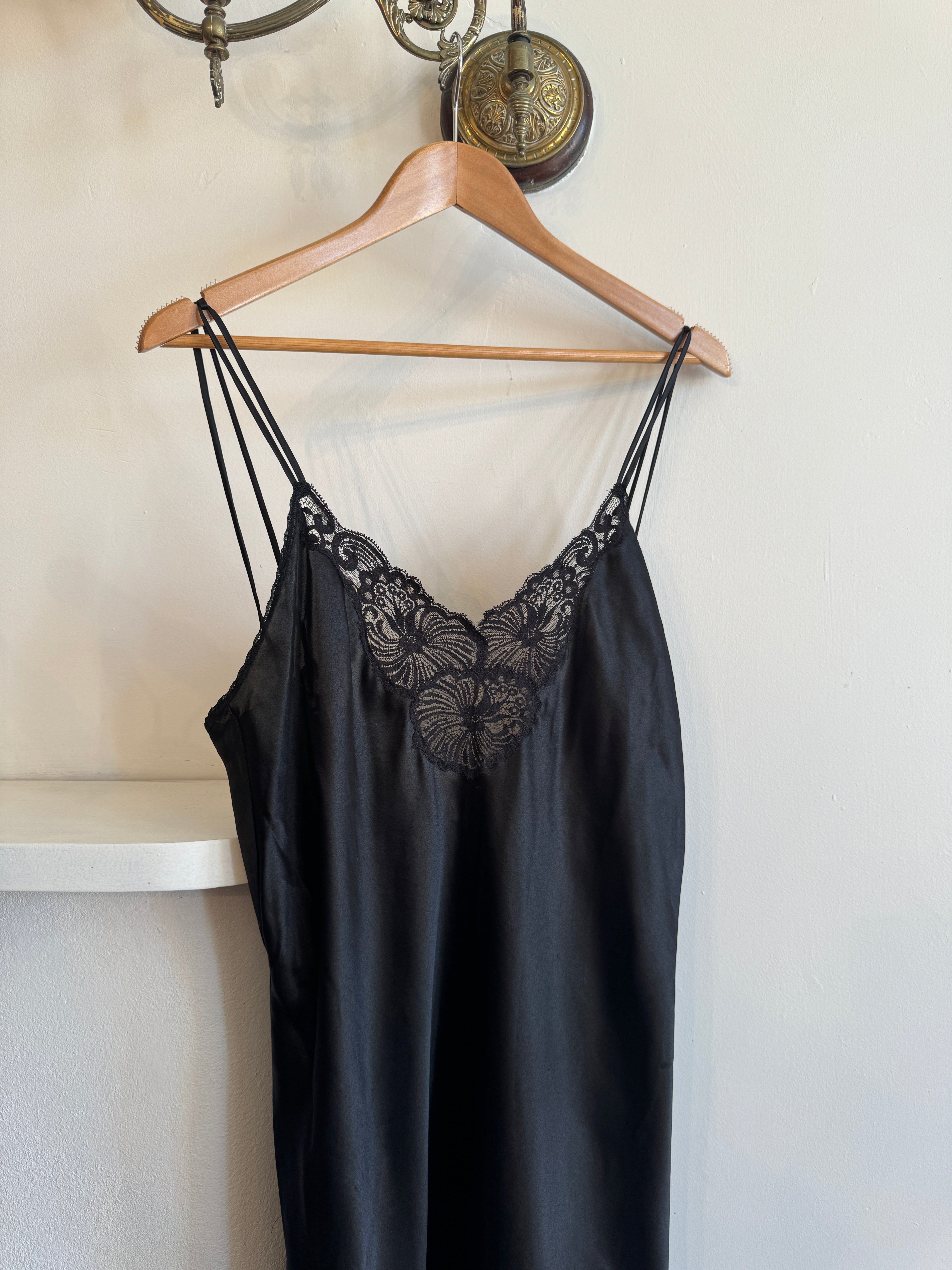 Vintage Liquid Satin Backless Slip Black