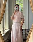 Vintage 80s Baby Pink Pure Silk Embellished Evening Gown