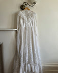 Vintage 80s Prarie Long Sleeved Wedding Dress with Floral Embroidery