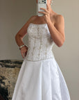 Vintage Y2K Crystal Satin Pleated Wedding Gown