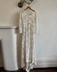 Vintage 60s Guipure Lace Long Sleeve Wedding Gown with Train