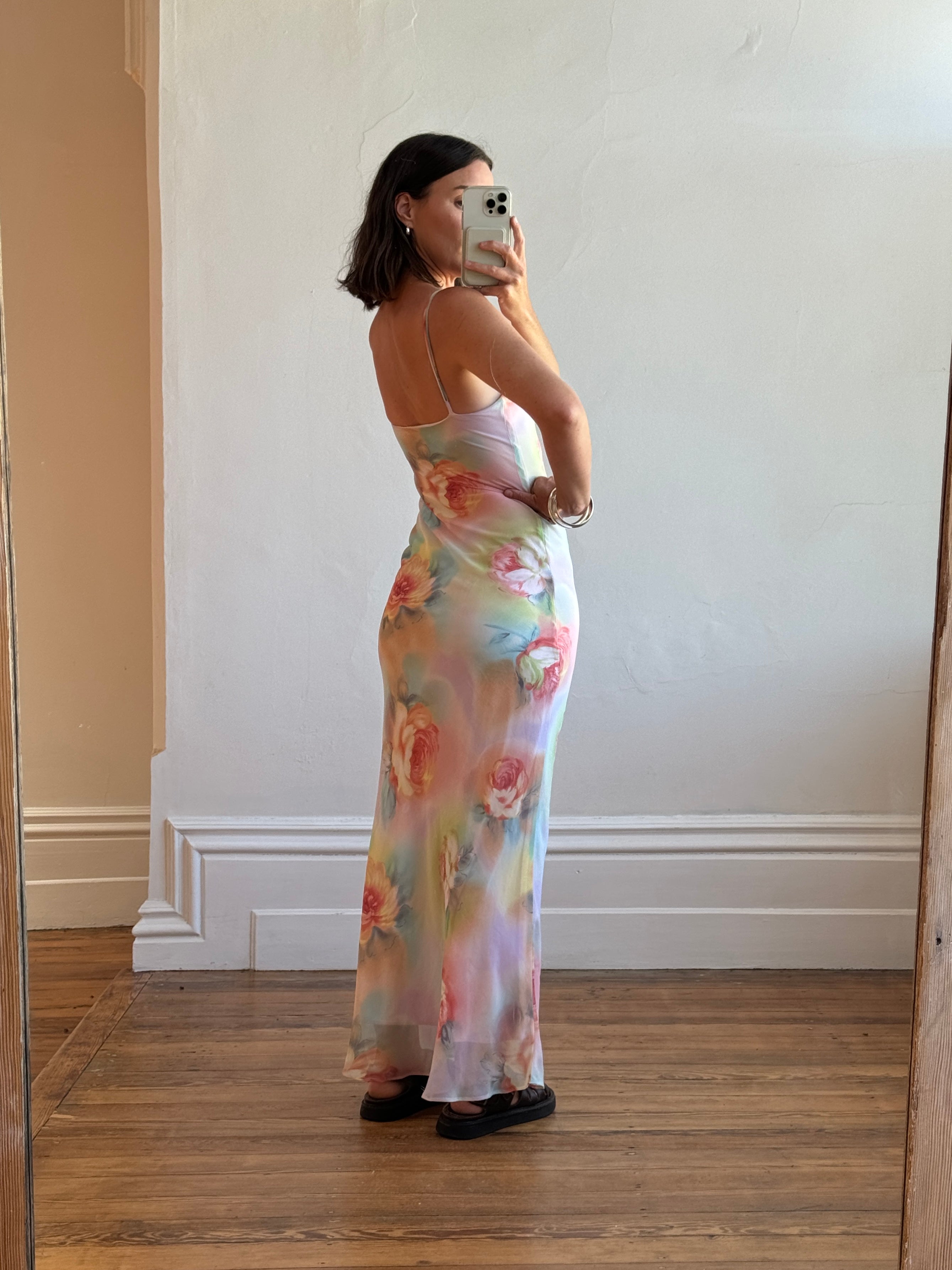 Vintage 90s Cloudy Floral Strappy Midi Dress