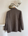 Vintage 80s Wool Blend Plaid Blazer Navy Brown