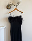 Vintage 90s Lurex Ostrich Feather Dress Noir
