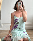 Vintage 90s Pure Silk Floral Mint Fairy Dress