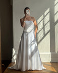 Vintage 90s Beaded Tassel Strapless Satin Wedding Gown