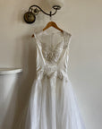Vintage 80s Pearl Embellished Chiffon Princess Wedding Dress