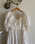 Vintage 70s Broderie Anglaise Frill Wedding Dress Ivory