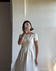 Vintage 50s Tea Length Jacquard Satin and Tulle Wedding Dress