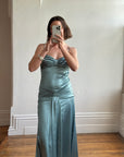 Vintage 90s Teal Satin High Low Prom Dress