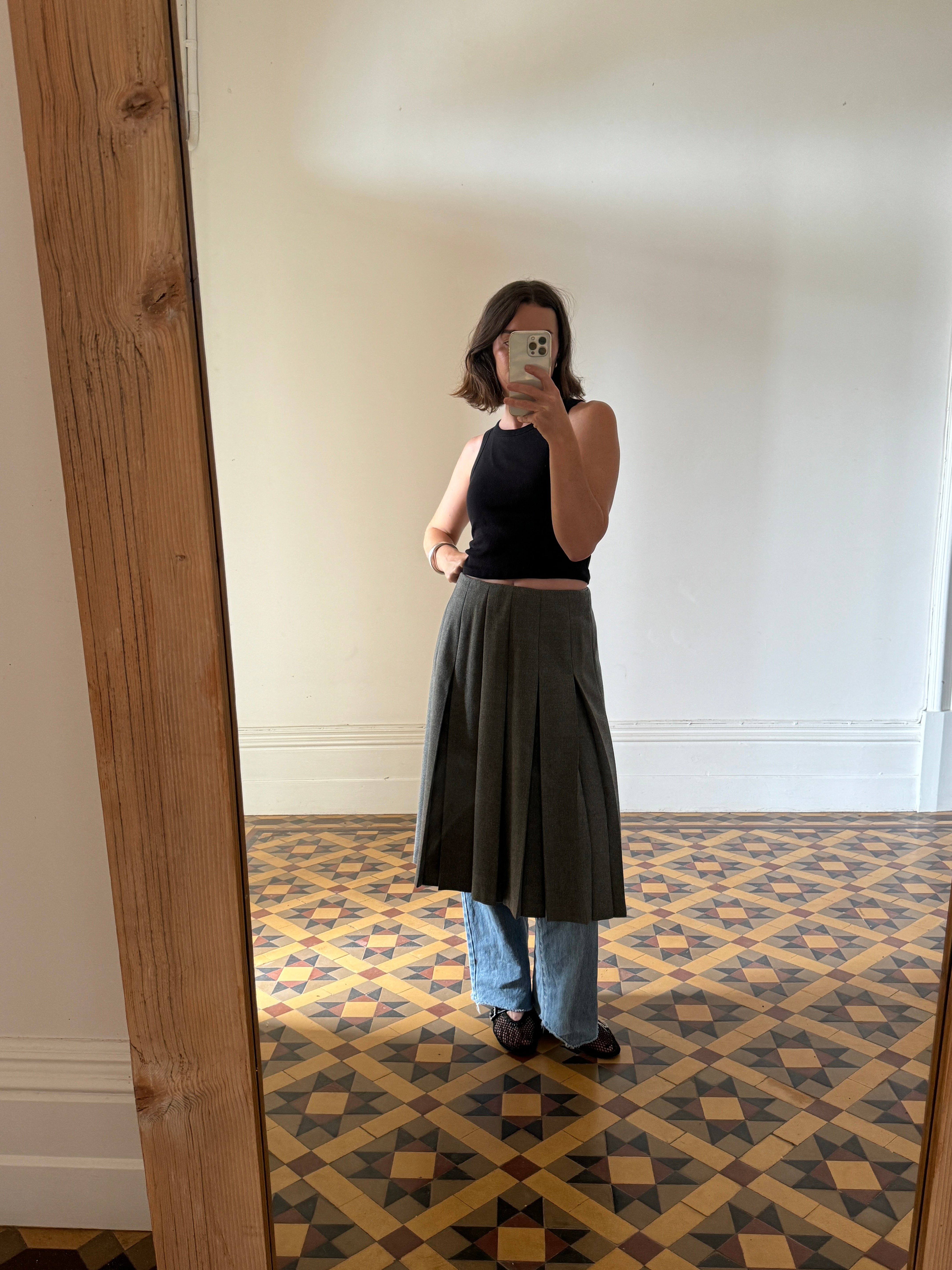 Vintage Wool Pleated Skirt Grey