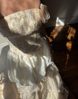 Vintage 90s Strapless Rosette Bubble Wedding Gown Peachy Creme